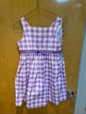 George Purple and White Gingham Sundress with Waist Bow